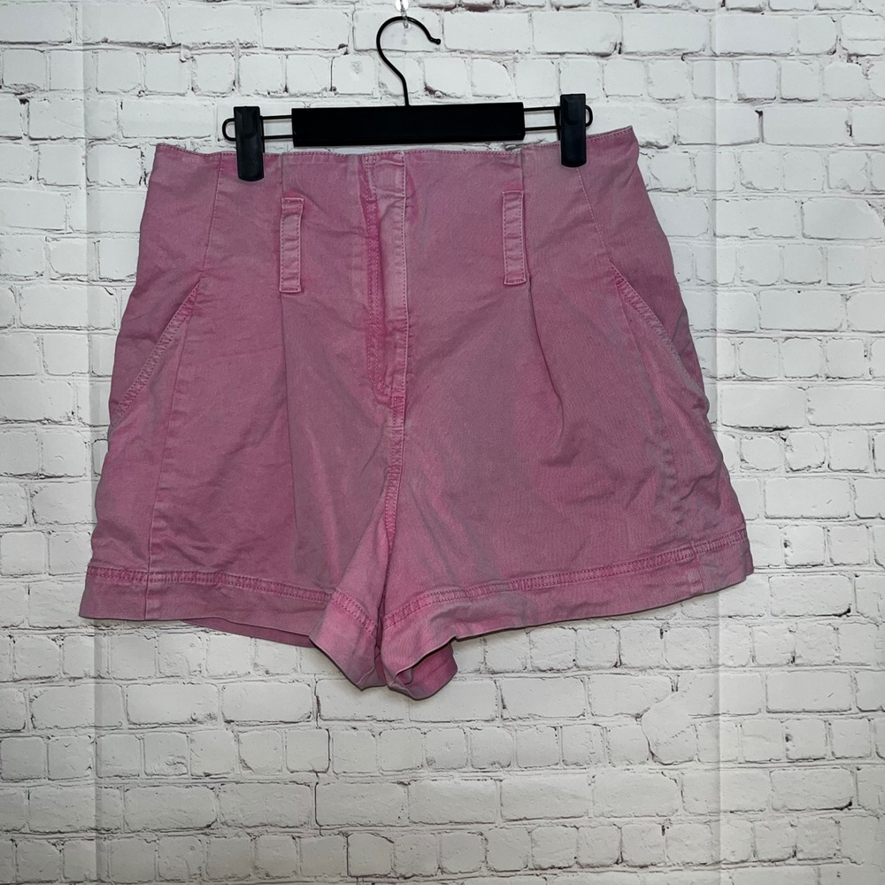 Tanya Taylor Womens Pink High Waisted Cotton Twill Shorts Size 6